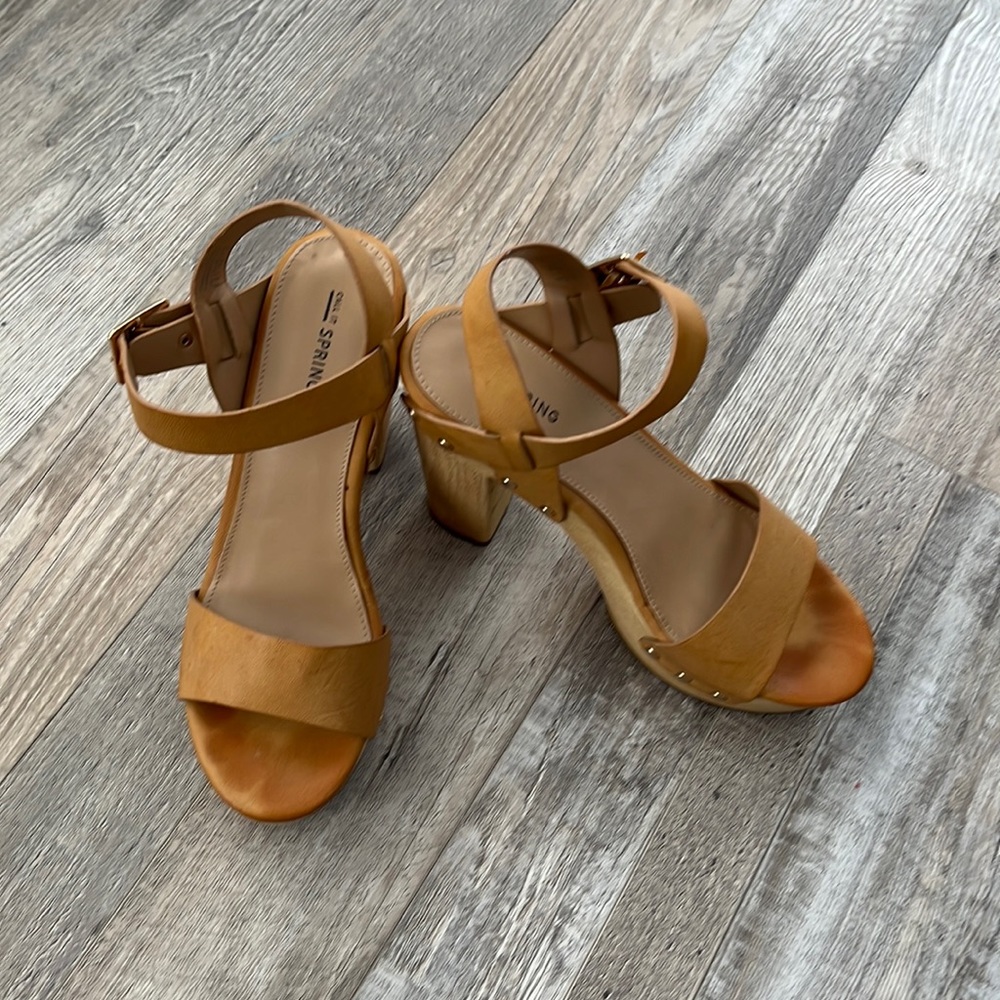 Call It Spring Tan Platform Wood Sandals
